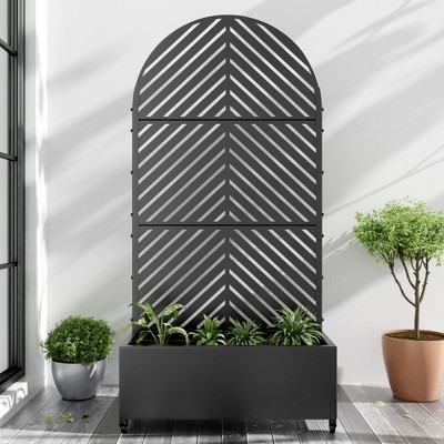 Dovelina Iron Black Arch Mobile Planters Planting Box Trellis for Climbing Plants