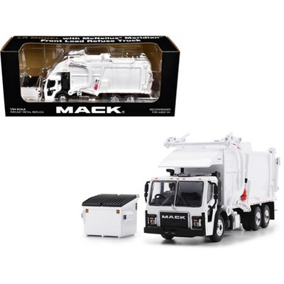 Mack LR Refuse Garbage Truck with McNeilus Meridian Front Loader White with Trash Bin 1/64 Diecast Model by DCP/First Gear