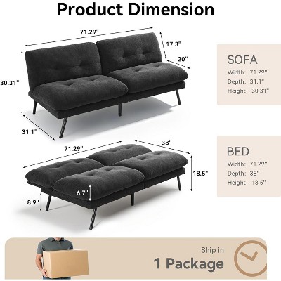 Vipbear 72" Convertible Futon Sofa Bed with 6.7" Thick Removable Cushion,Adjustable Backres,Plush Terry Cloth Fabric Futon Couch