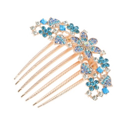 Unique Bargains Women's Floral Rhinestones Side Comb 1 Pc