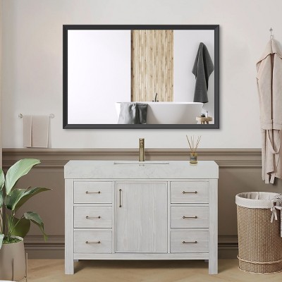 NicBex Walnut/Black Bathroom Mirror,Rectangle Wall Mirrors for Bathroom,Living Room,Bedroom,Vanity Mirror with Aluminum Frame,Horizontal/Vertical