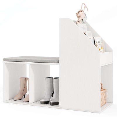 Costway Shoe Storage Bench with Removable Seat Cushion 3 Side Storage Compartments