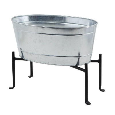 16.75" Mini Oval Galvanized Tub with Folding Stand Steel - ACHLA Designs: Beverage Chiller, Container Garden