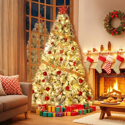 Christmas Tree, Pre-Lit Artificial Christmas Tree with 900 Lights, Xmas Trees with 1800 Snowy White PVC Branches