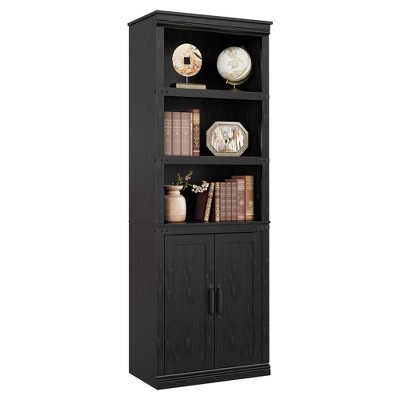 GustoWave 5 Tier Book Shelf, Farmhouse Book Case with Cabinet, 68.7" Tall Book Shelf with Storage Doors, Wooden 5 Shelf Book Case for Home Office