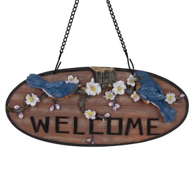 Northlight Welcome Bluebirds and Flowers Hanging Sign - 12"