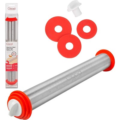 Good Cooking Adjustable XL Pastry Rolling Pin w/Thickness Rings- Stainless Steel French Dough Roller 17" Barrel- 3 Removable Pcs to Adjust Width