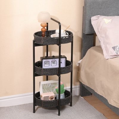 MAYEERTY 3 Tier Paper Rope Woven Tray Table Oval Storage Basket Shelves for Living Room Kitchen Black