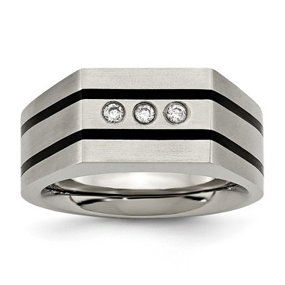 Chisel Titanium Brushed and Polished Black IP-plated CZ Signet Ring