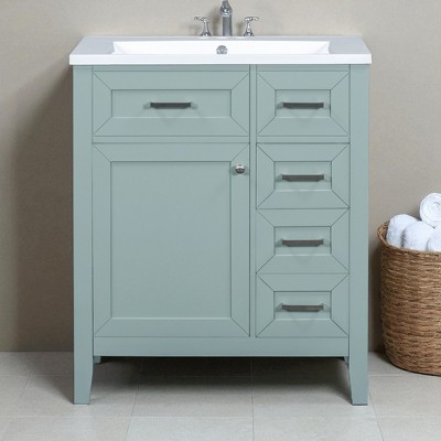 30-Inch Bathroom Vanity with Sink, Freestanding Vanity Cabinet,Ceramic Basin Top, 4" Faucet Mount