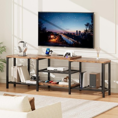 67 Inch Large TV Stand with LED Lights, Corner Entertainment Center with Power Outlets, 4 Open Storage Shelves, for 55/65/75 Inch TV