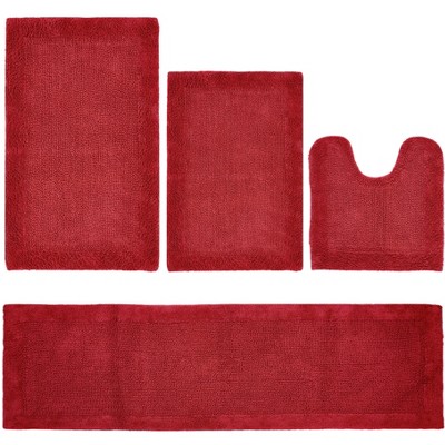 Edge Bath Rug 100% Premium Cotton Ultra-Soft Water Absorbent Tufted Solid Reversible 4 Piece Bathroom Rug Set for Machine Washable Bathmat