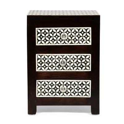 Benewah Handcrafted Boho 3 Drawer Mango Wood Nightstand - Christopher Knight Home: Exotic Inlay, Storage