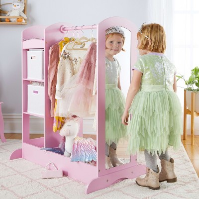 Guidecraft See and Store Dress Up Center: Kids' Pretend Play Clothes and Costume Armoire with Clothing Rack Storage and Mirror