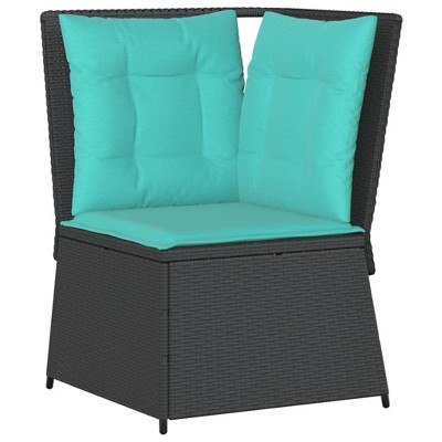 vidaXL Patio Sofa Corner with Cushions Black Poly Rattan - Modular Outdoor Furniture with Removable Covers