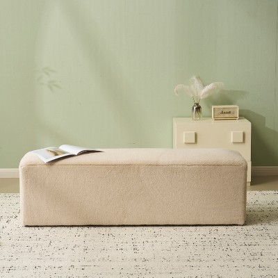 Almond Long Plush Ottoman, Modern Simple Footstool and Seat for Home Use