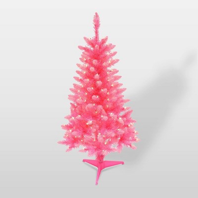 4ft Pre-Lit Fashion Artificial Christmas Tree Pink - Puleo: Incandescent Lights, Easy Setup