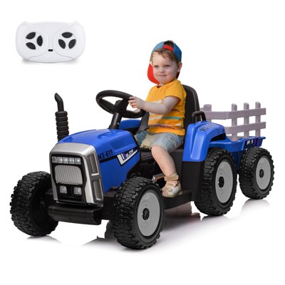 12V Kids Ride On Tractor with Trailer & Remote Control,Speed Up to 5mph