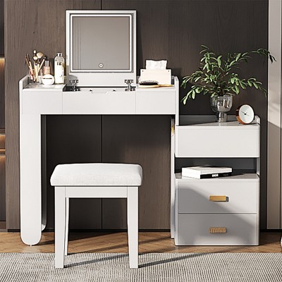 Bella Depot 45.25'' 3-in-1 Makeup Vanity Desk Set with Flip-Top Mirror, Adjustable Drawers