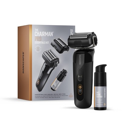 Manscaped The Chairman Pro Essentials Kit, Electric Foil Face Shaver and SkinSafe Stubble Trimmer with Soothing Aftershave Serum