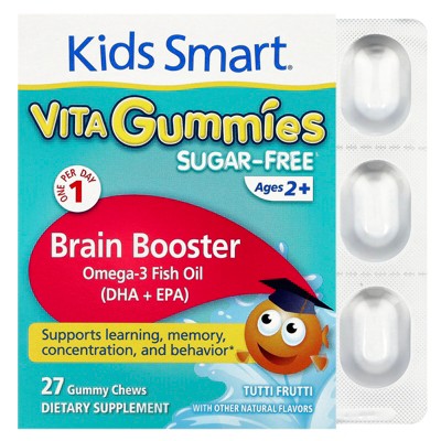 Kids Smart Vita Gummies, Brain Booster, Sugar-Free, Ages 2+, Tutti Frutti, 27 Gummy Chews