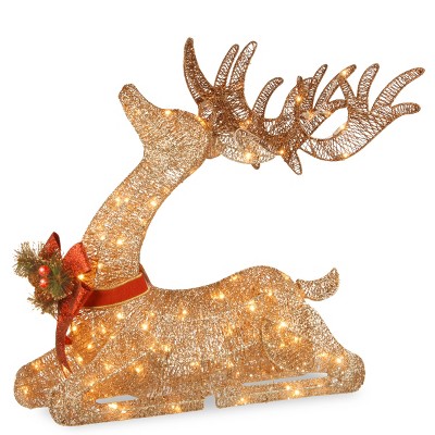 31" Sisal Splendor Champagne Lying Deer Christmas Novelty Sculpture Light White Lights - National Tree Company