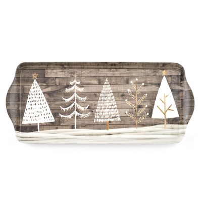 Pimpernel Wooden White Christmas Sandwich Tray (15" x 6.5") - Melamine Serving Platter with Rustic Wood Effect - Dishwasher Safe Serving Tray
