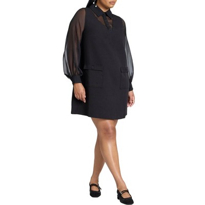 ELOQUII Sheer Sleeve Shirt Dress