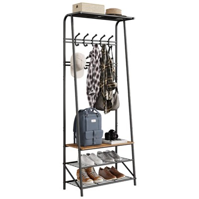 4 in 1 Coat Rack Shoe Bench,Hall Tree with Bench and Shoe Storage,Entryway Bench with Coat Racks