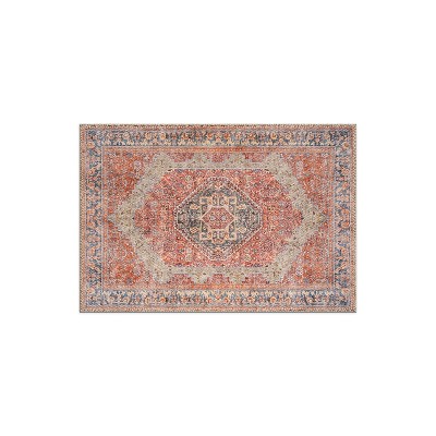 World Rug Gallery Valora Red Vintage Medallion Washable Low-Pile Indoor Area Rug with Non-Slip Backing