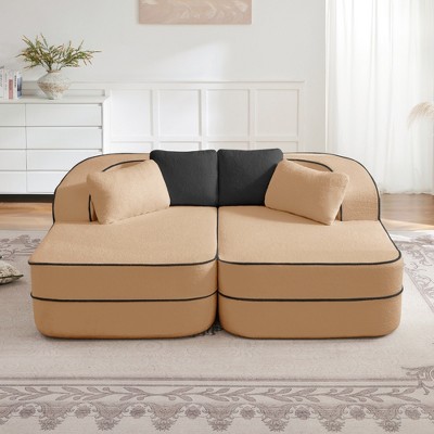 VASIP 77" Teddy Fabric Sofa ,High Density Sponge Boneless Sofa Design with Double Chaises,Sleeper Couch for Living Room,No Assembly,White