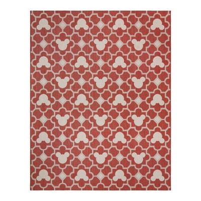 Disney by Gertmenian 7'8"x10' Mickey Mouse Trellis Flatweave Indoor Outdoor Accent Rug Red: Polypropylene, Woven, Fade-Resistant