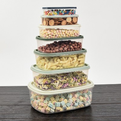 SharpChef 14PC Rectangular Plastic Food Storage Container Set, Stackable, Nesting, Airtight Leak-proof Lids, 7 Colors