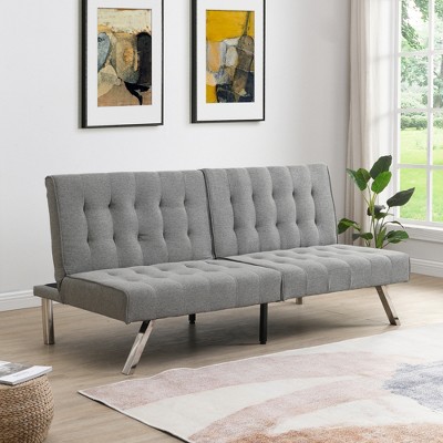SKRAN futon sofa bed with wood frame,stainless leg for small space Living Room, Bedroom Office,grey