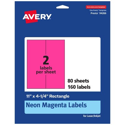 Avery Neon Magenta Paper Labels, 11" x 4.25" Rectangle