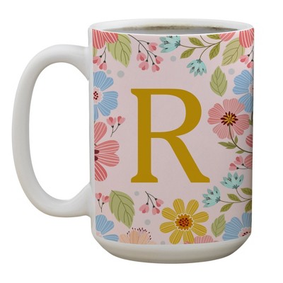 Personalization Mall Flowery Initial Personalized Coffee Mug Gold/Pink