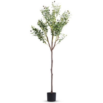 iMountek"5.9FT Artificial Olive Tree with Lush Leaves & Faux Fruits in Black Planter for Home & Office"Green