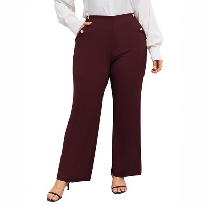 Plus Size Dress Pants for Women Stretch Pull On Flare Pants Pockets Dressy Business Casual Work Pants