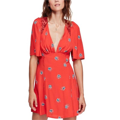 Free People Womens Mockingbird Mesh Inset Floral Mini Dress