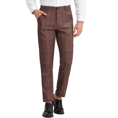 Lars Amadeus Men's Plaid Dress Classic Fit Formal Checked Trousers