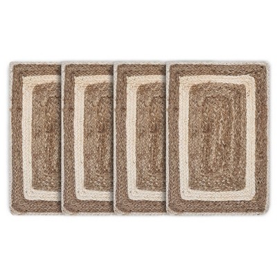 HomeRoots 19" Set of Four Natural And Ivory Geometric Braided Jute Placemats