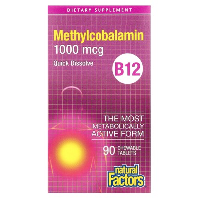 Natural Factors B12, Methylcobalamin, 1,000 mcg, 90 Chewable Tablets
