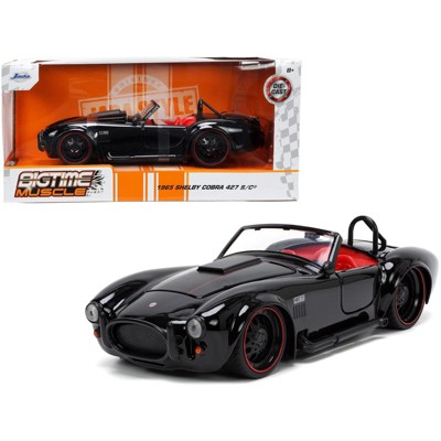 1965 Shelby Cobra 427 S/C Black with Matt Black and Red Stripes and Red Interior 1/24 Diecast Model Car by Jada