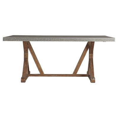 Camilla Farmhouse Concrete Topped Trestle Dining Table Vintage Pine - Inspire Q: Sturdy, Non-Extension, Seats 6