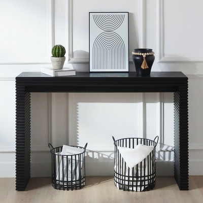 MOEPISY Modern Black Console Table with Ribbed Design, Wood Console Table, Black Entry Table Narrow Console Table