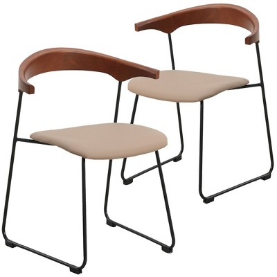 LeisureMod Lyra Series Modern Upholstered Dining Chairs Set of 2 – Leather Seat with Beech Back and Iron Legs, Modern Kitchen, Dining Room, Home, Cafe