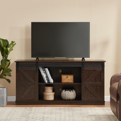 58" Farmhouse TV Stand and Entertainment Center for Televisions up to 65 Inchs,with Sliding Barn Doors and Storage Cabinets
