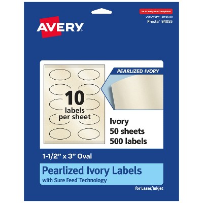 Avery Pearlized Ivory Oval Labels with Sure Feed Technology, Print-to-the-Edge, 1.5" x 3"