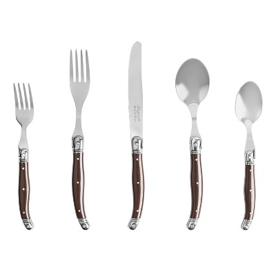 French Home 20pc Stainless Steel Laguiole Flatware Set Chocolate Brown