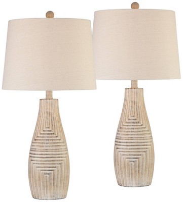 John Timberland Chico 27" Tall Modern Southwest Rustic Table Lamps Set of 2 Brown Light Wood Finish Living Room Bedroom Bedside Oatmeal Shade